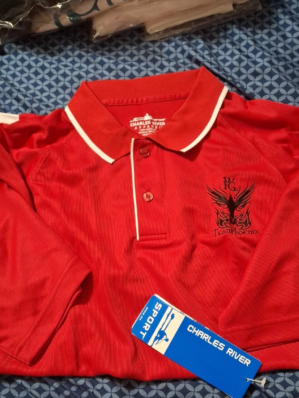 Charles River Apparel Red Polo with White Trim and Team Phoenix Logo